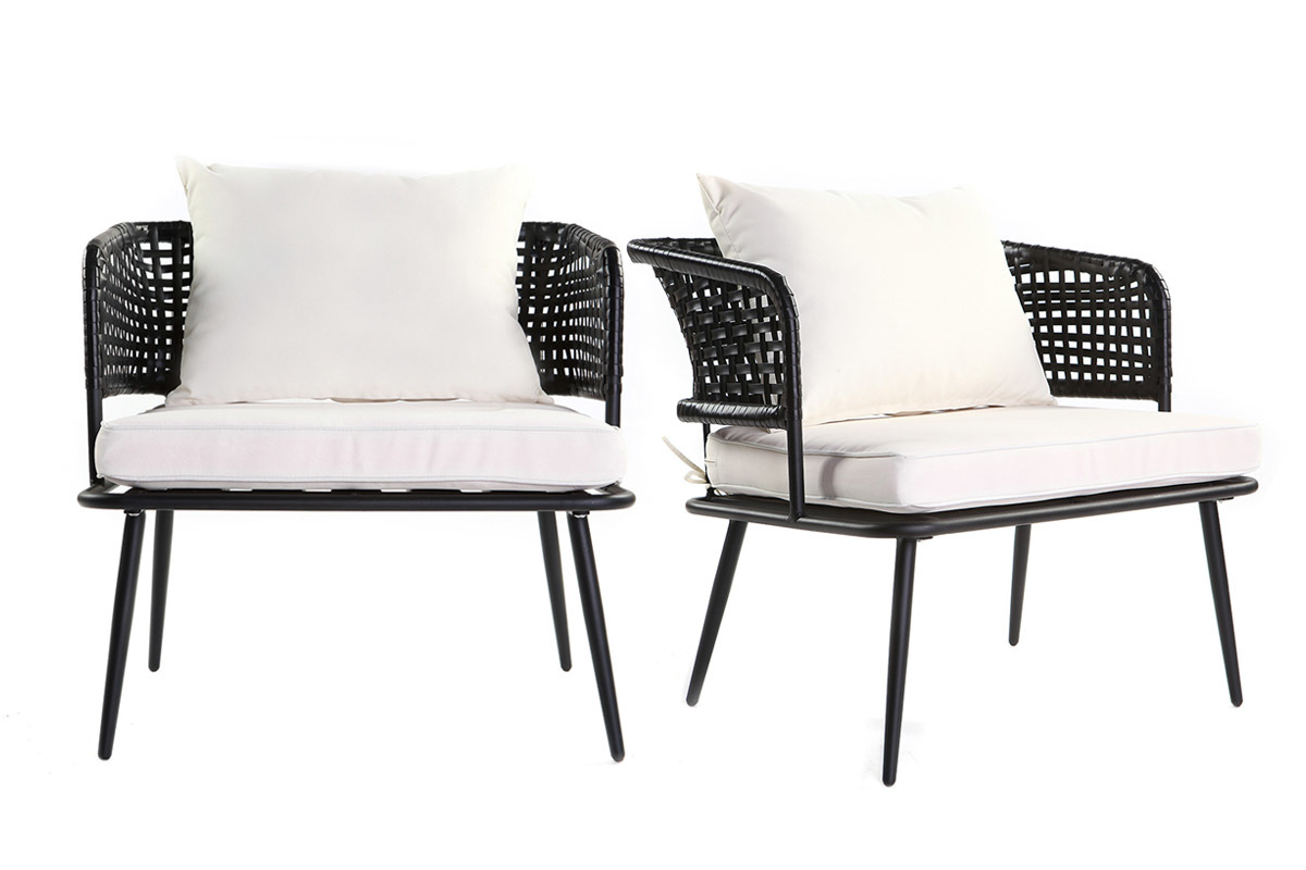 Fauteuils de jardin en fils de r�sine fa�on rotin noir (lot de 2) MONACO