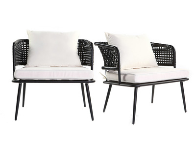 Fauteuils de jardin en fils de r&eacute;sine fa&ccedil;on rotin noir - lot de 2 MONACO