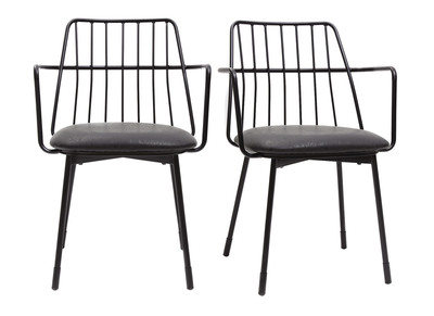 Fauteuils de table design en m&eacute;tal noir avec coussin (lot de 2) GRID