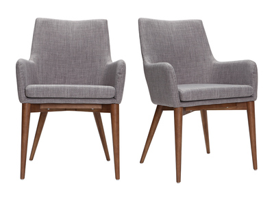 Fauteuils design bois et tissus gris clair (lot de 2) SHANA