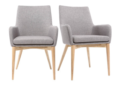 Fauteuils design en bois clair et tissu gris - lot de 2 SHANA