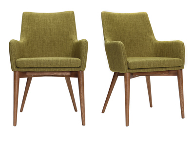 Fauteuils design en bois et tissu vert - lot de 2 SHANA