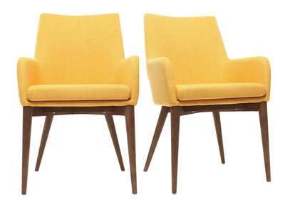Fauteuils design en bois et tissus jaune - lot de 2 SHANA