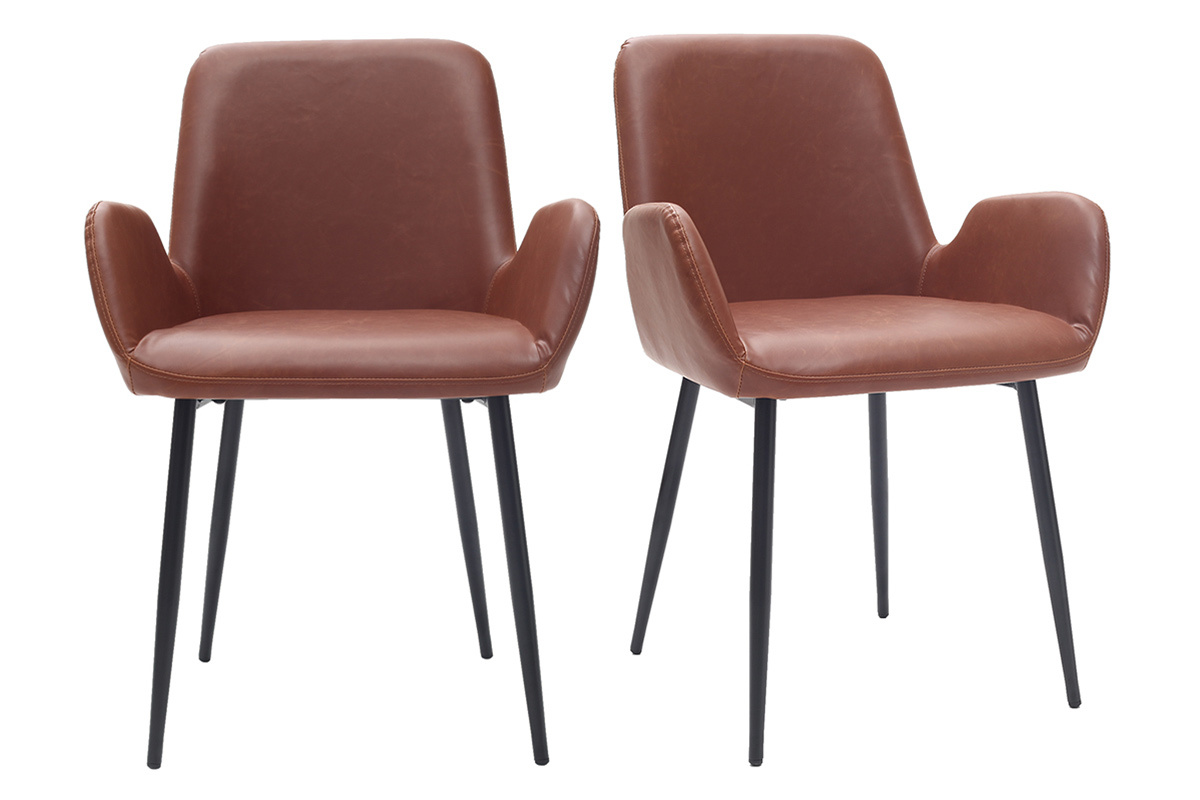 Fauteuils vintage marron clair avec pieds m�tal noirs (lot de 2) TIKA