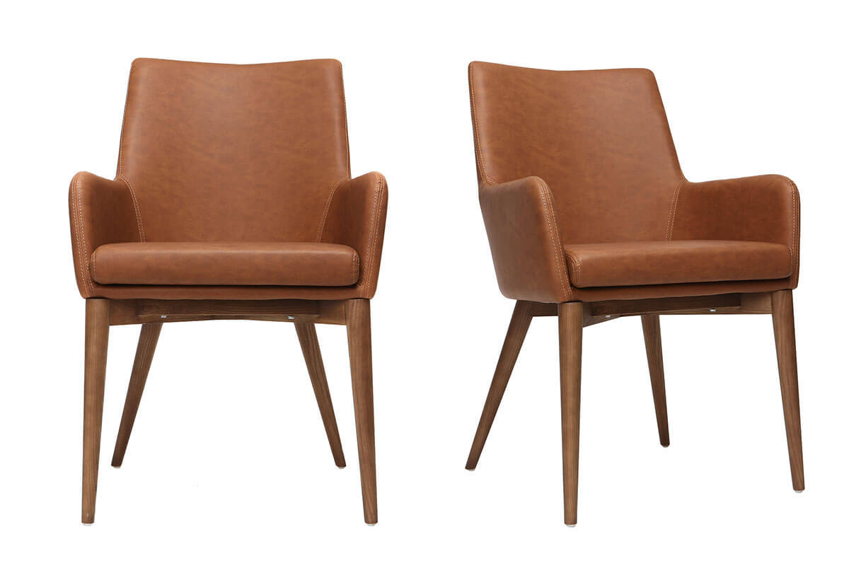Fauteuils vintage marron et bois (lot de 2) SHANA