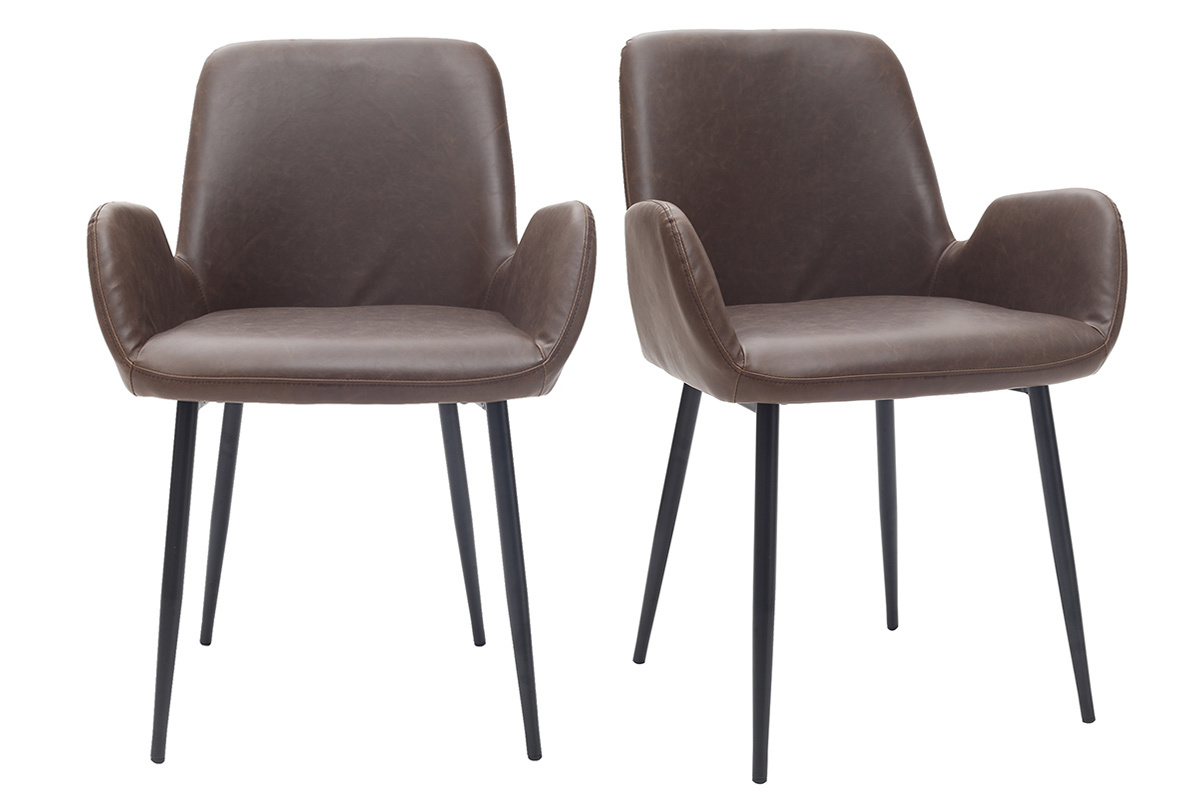 Fauteuils vintage marron fonc avec pieds mtal noirs (lot de 2) TIKA