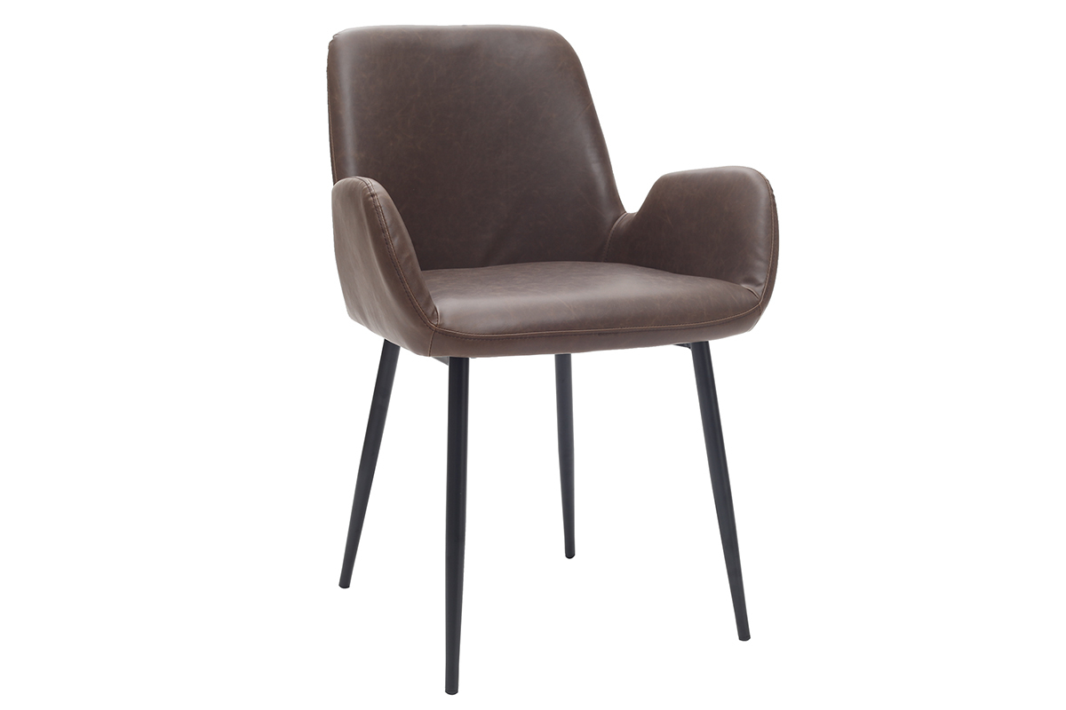 Fauteuils vintage marron fonc avec pieds mtal noirs (lot de 2) TIKA