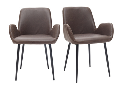 Fauteuils vintage marron fonc&eacute; avec pieds m&eacute;tal noirs (lot de 2) TIKA
