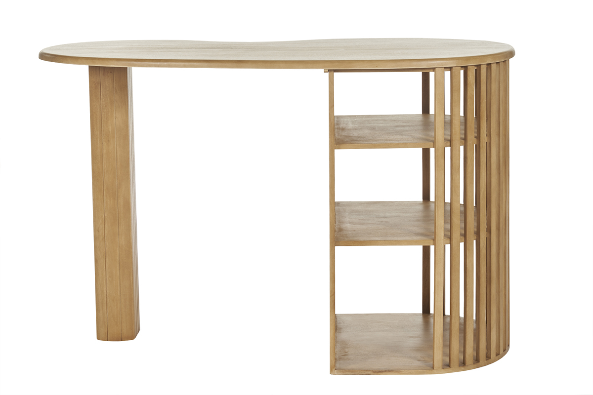 Ilot - table de bar avec rangements en bois clair manguier massif H90 cm LOBIO
