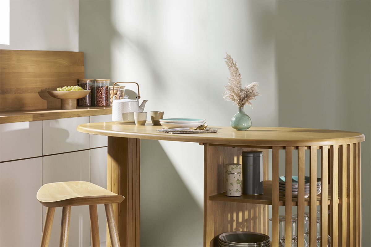 Ilot - table de bar avec rangements en bois clair manguier massif H90 cm LOBIO