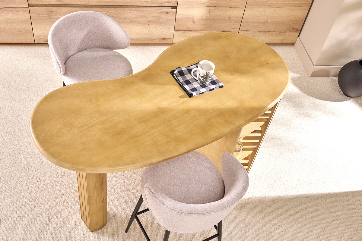 Ilot - table de bar avec rangements en bois clair manguier massif H90 cm LOBIO
