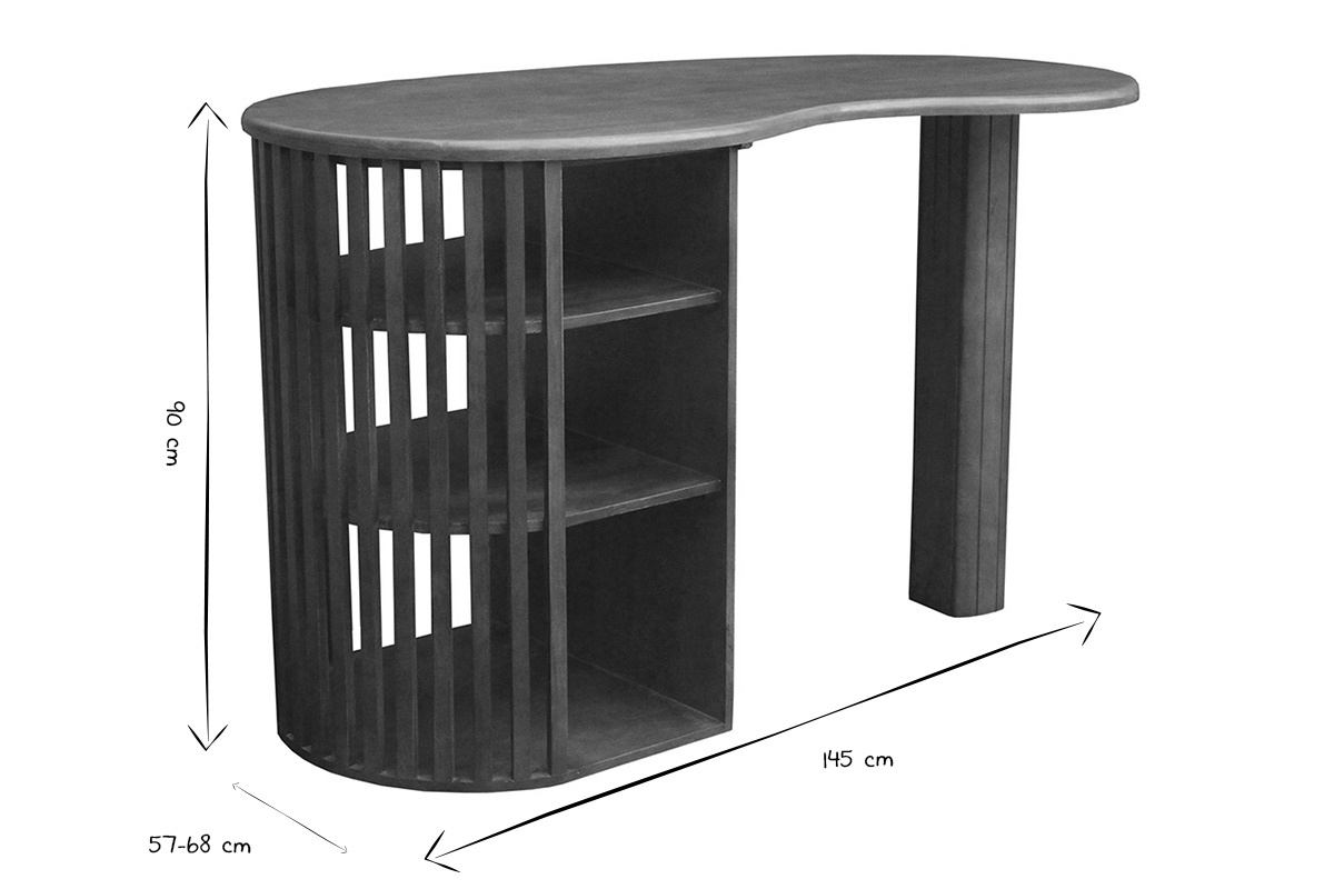 Ilot - table de bar avec rangements en bois fonc� manguier massif H90 cm LOBIO