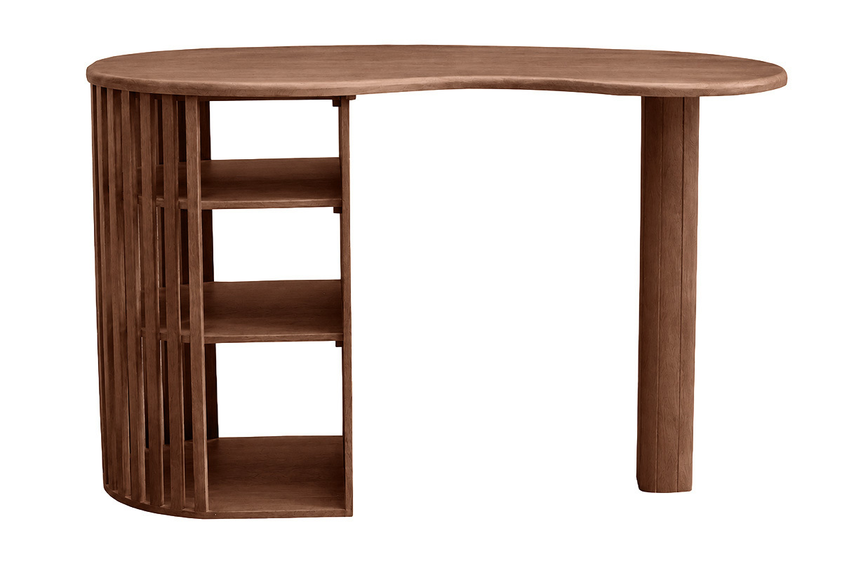 Ilot - table de bar avec rangements en bois fonc� manguier massif H90 cm LOBIO