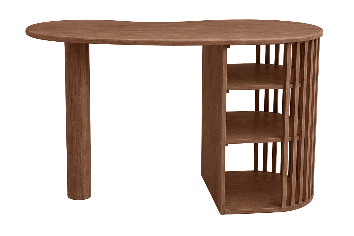 Ilot - table de bar avec rangements en bois fonc� manguier massif H90 cm LOBIO