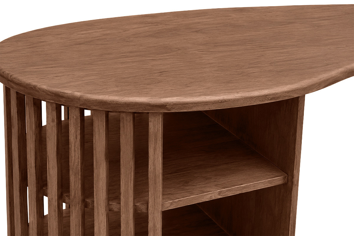 Ilot - table de bar avec rangements en bois fonc� manguier massif H90 cm LOBIO