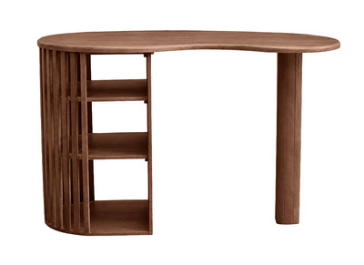 Ilot - table de bar avec rangements en bois fonc&eacute; manguier massif H90 cm LOBIO