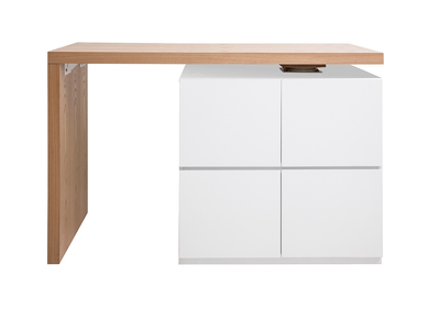 îlot - table de bar modulable avec rangement blanc mat et bois clair chêne L140-165 cm MAX