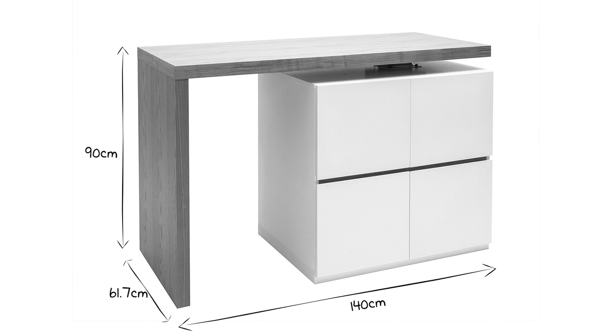 Îlot - table de bar modulable avec rangement blanc mat et chêne H90 MAX