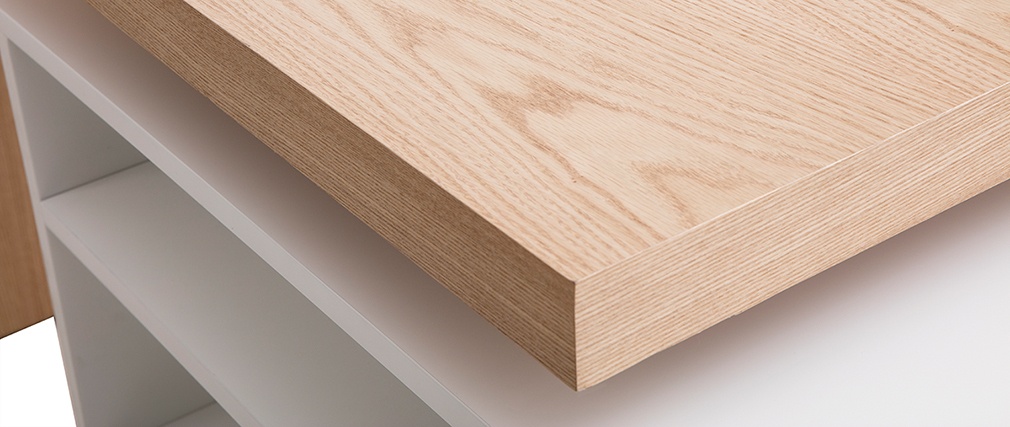 �lot - table de bar modulable avec rangement blanc mat et ch�ne H91 cm MAX