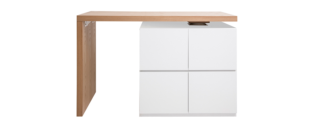 �lot - table de bar modulable avec rangement blanc mat et ch�ne H91 cm MAX