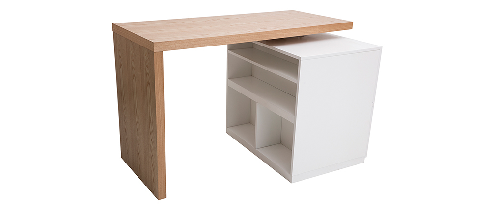 �lot - table de bar modulable avec rangement blanc mat et ch�ne H91 cm MAX