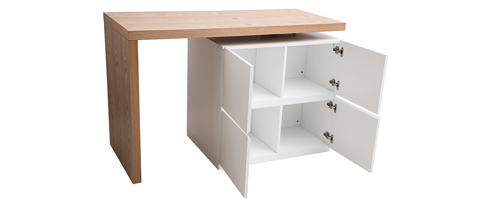 �lot - table de bar modulable avec rangement blanc mat et ch�ne H91 cm MAX