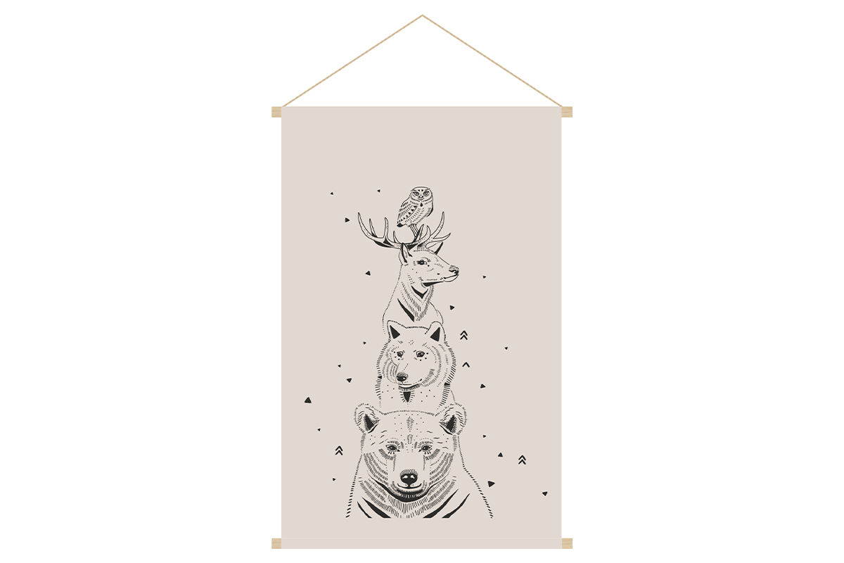 Kakemono enfant tableau en toile suspendue illustration animaux de la forêt L40 x H60 cm BUDDY