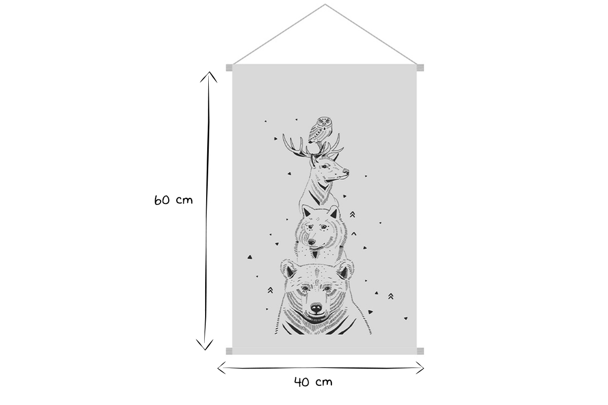 Kakemono enfant tableau en toile suspendue illustration animaux de la forêt L40 x H60 cm BUDDY