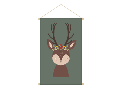 Kakemono enfant tableau en toile suspendue illustration biche L40 x H60cm LOVELY