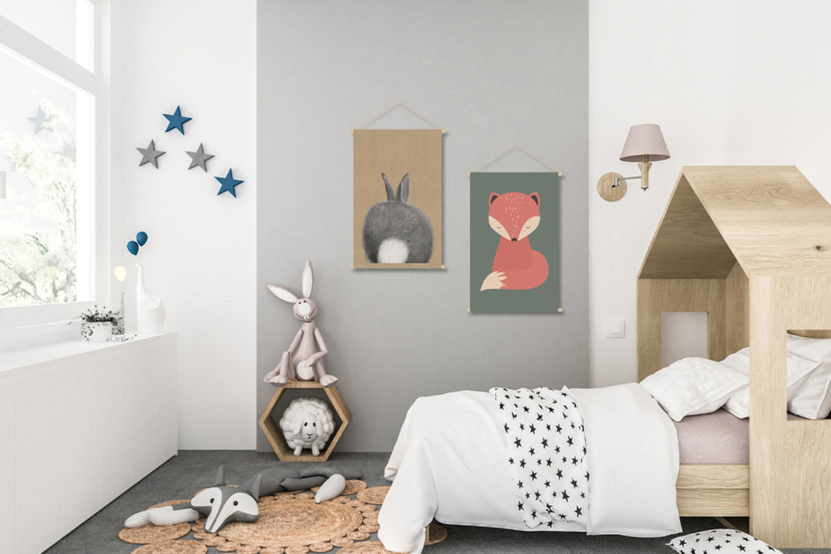 Kakemono enfant tableau en toile suspendue illustration lapin L40 x H60 cm HOUPETTE