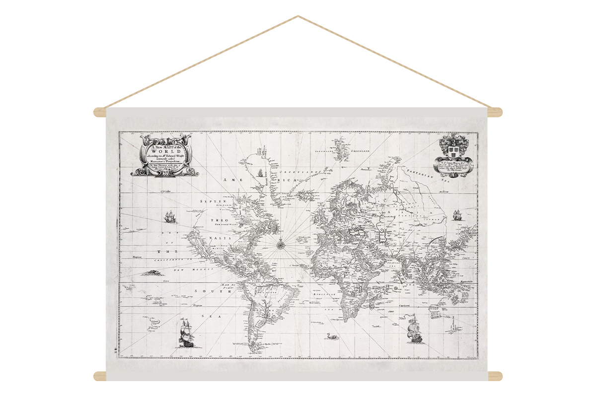 Kakemono tableau en toile suspendue carte du monde L90 x H60 cm MONDE