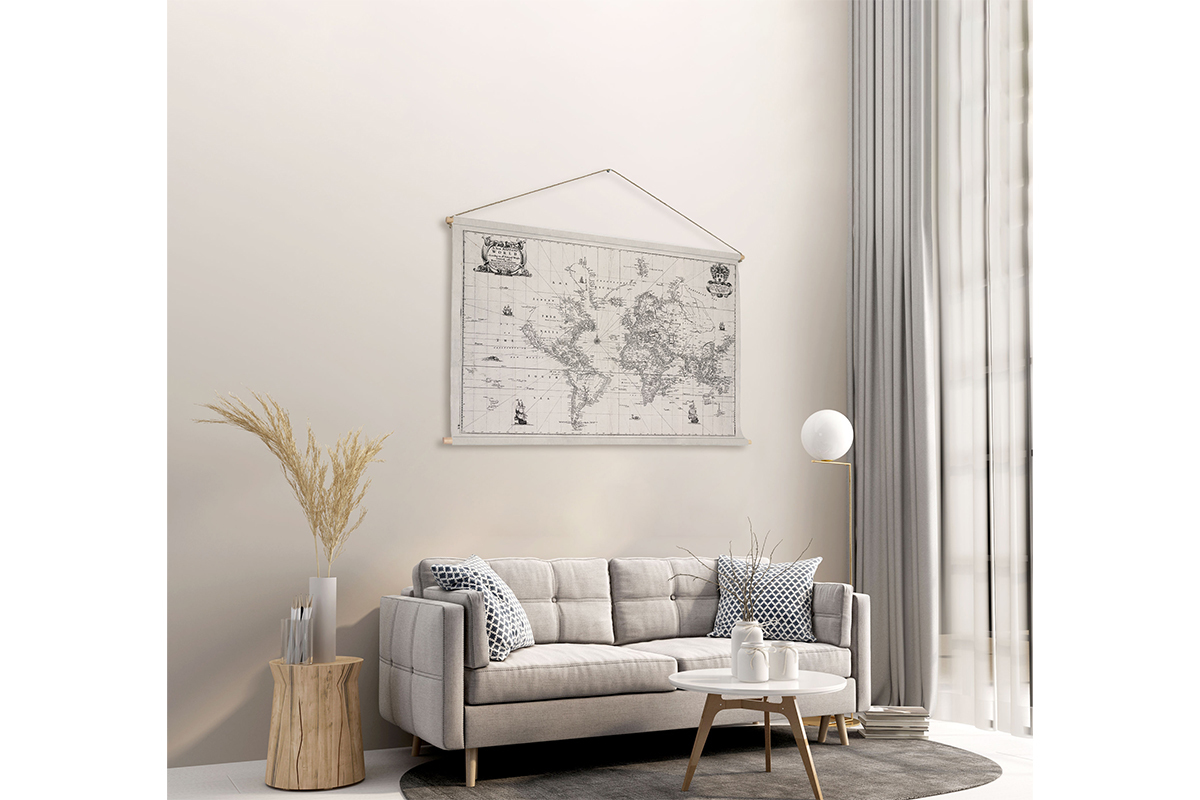 Kakemono tableau en toile suspendue carte du monde L90 x H60 cm MONDE