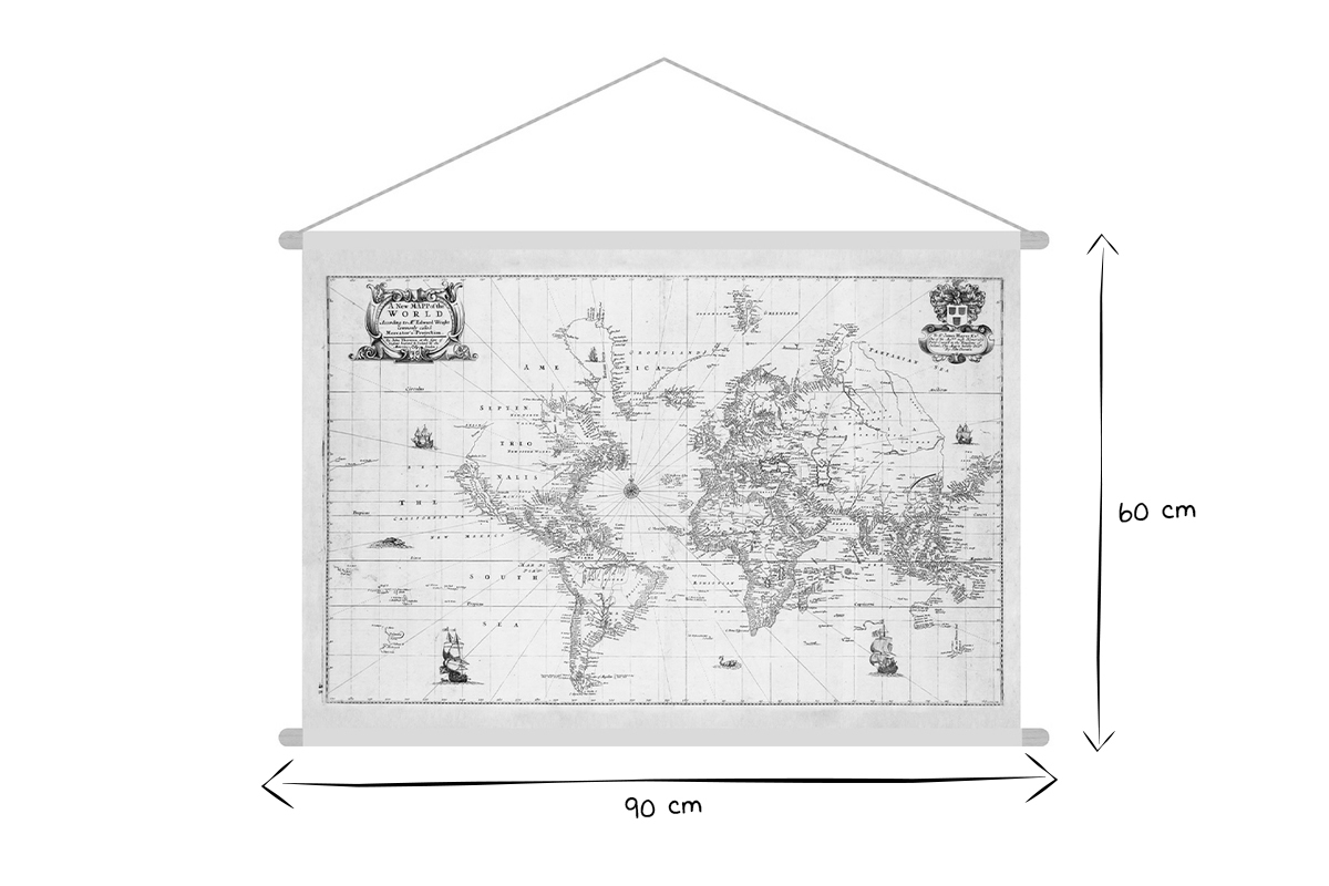 Kakemono tableau en toile suspendue carte du monde L90 x H60 cm MONDE