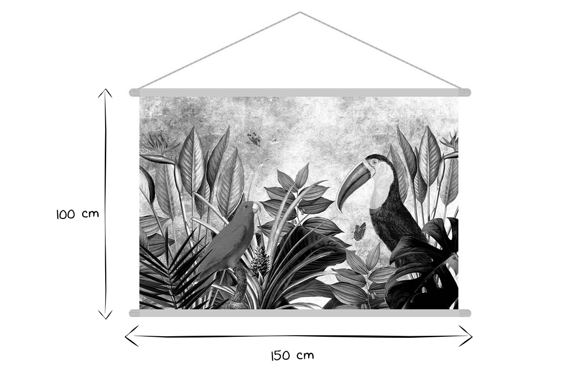 Kakemono tableau en toile suspendue jungle et oiseaux tropicaux L150 x H100 cm PASSARO