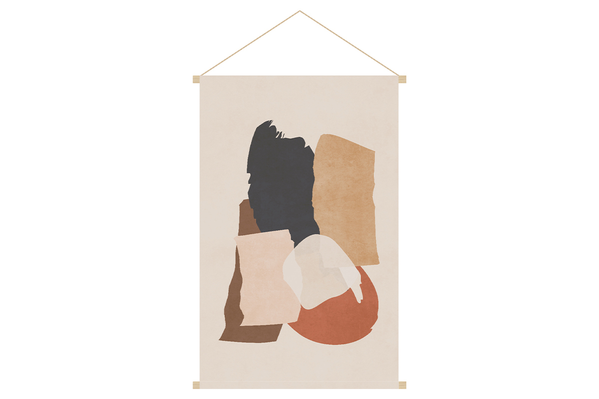 Kakémono tableau en toile suspendue motif abstrait sur fond beige L40 x H60 cm SAFI