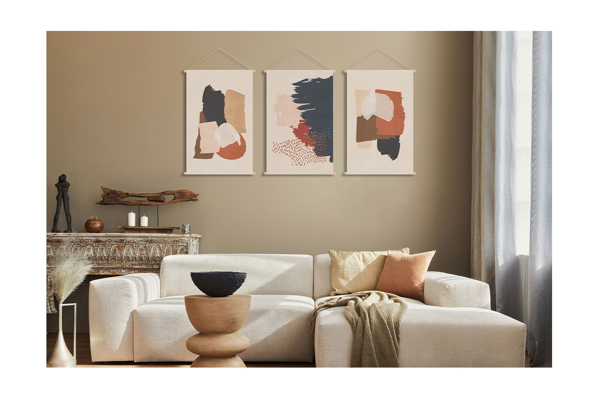 Kakmono tableau en toile suspendue motif abstrait sur fond beige L40 x H60 cm SIWA