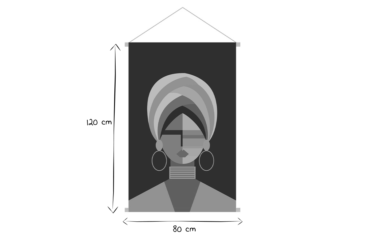 Kakemono tableau en toile suspendue portrait femme ethnique L80 x H120 cm MEIJE