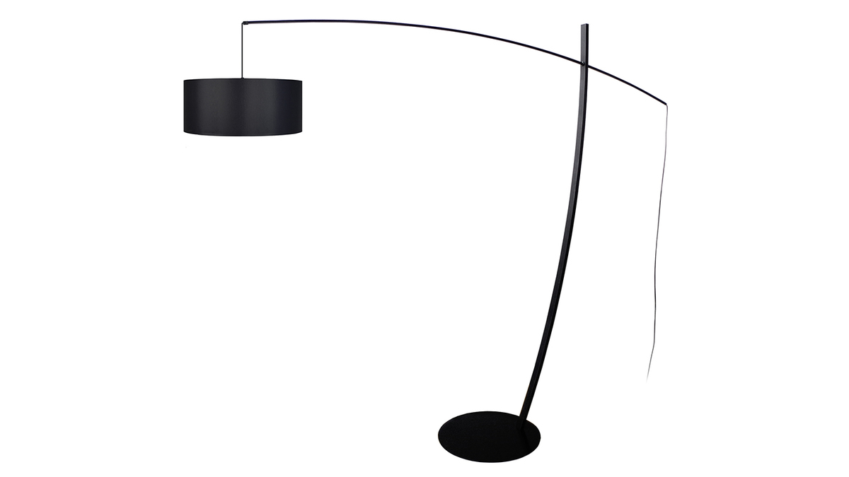 Lampadaire arc design noir avec abat-jour en coton et mtal L200 cm ESCAPE