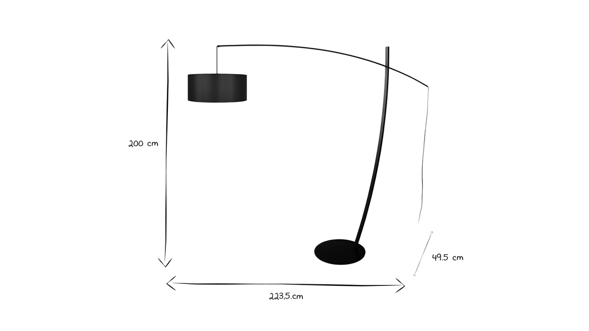 Lampadaire arc design noir avec abat-jour en coton et mtal L200 cm ESCAPE