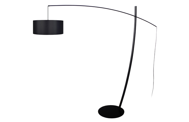 Lampadaire arc design noir avec abat-jour en coton et métal L200