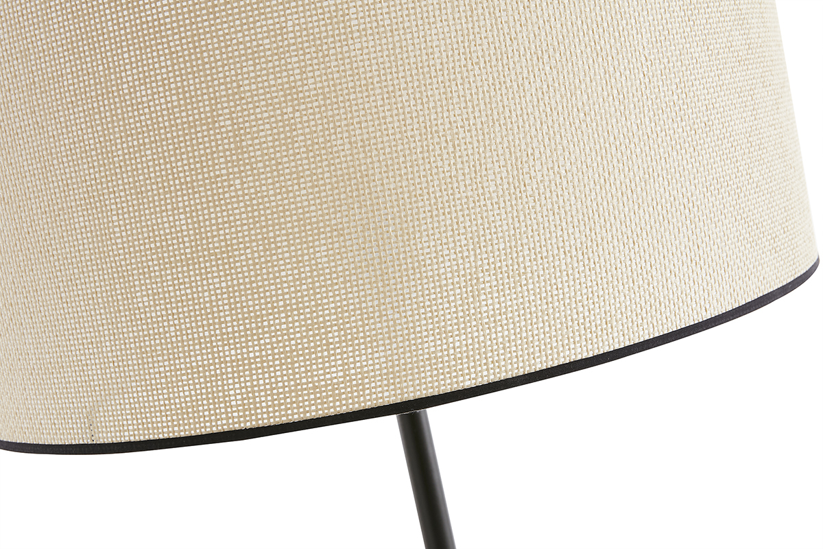 Lampadaire avec abat-jour en papier tiss naturel et mtal noir H160 cm ZETA
