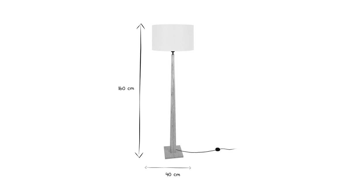 Lampadaire avec abat-jour en tissu cru naturel et bois clair massif H162 cm NIDRA