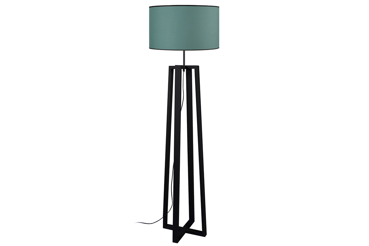 Lampadaire design avec abat-jour en tissu bleu vert cladon et bois noir H150 cm MANON