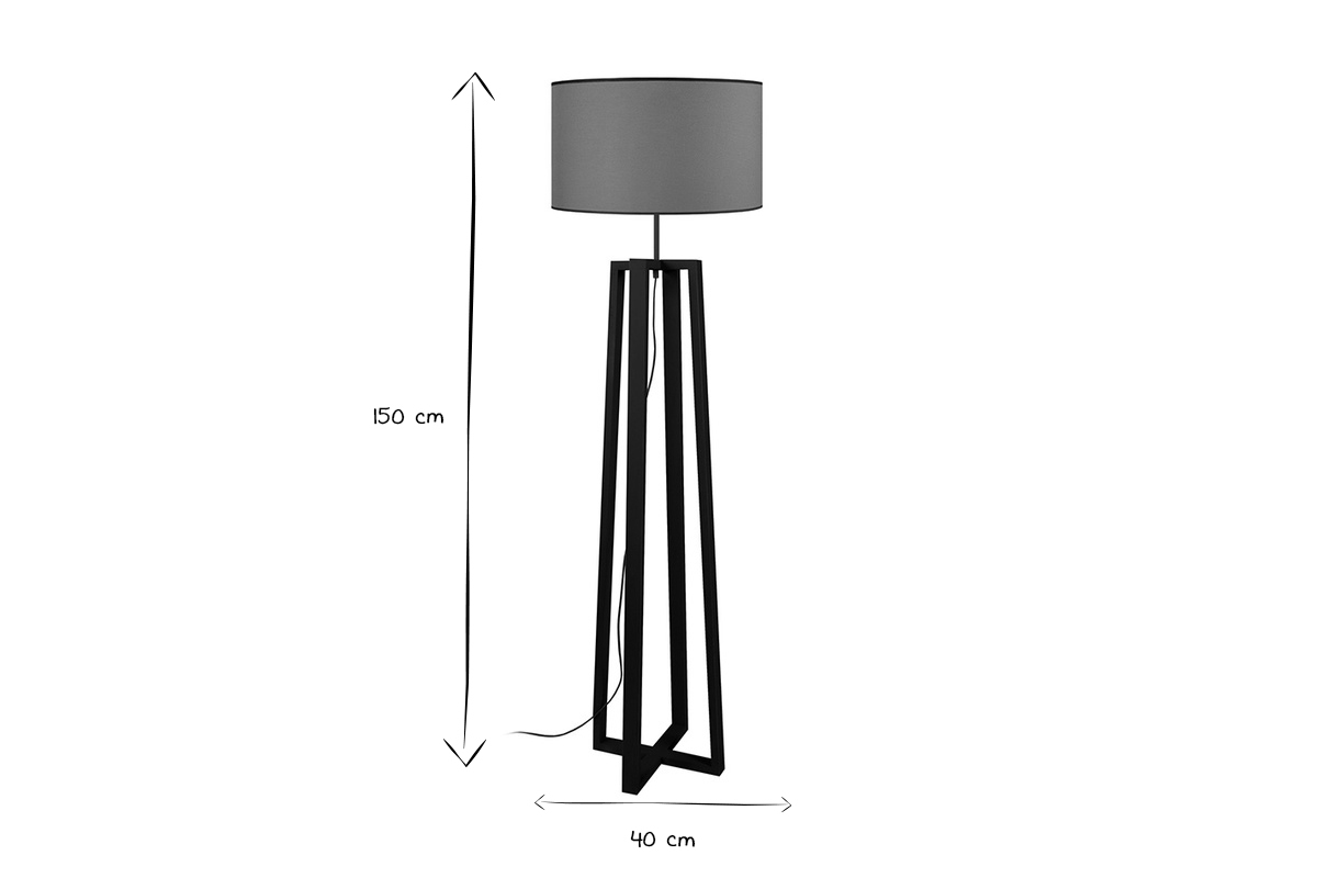 Lampadaire design avec abat-jour en tissu bleu vert cladon et bois noir H150 cm MANON