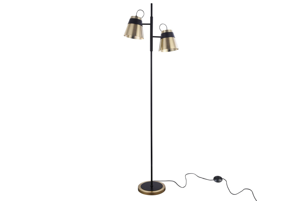 Lampadaire design en m�tal perfor� dor� et noir TRENTO