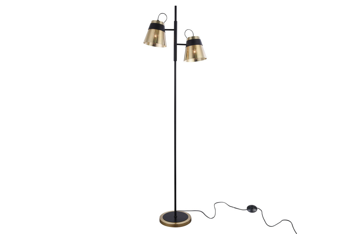 Lampadaire design en m�tal perfor� dor� et noir TRENTO