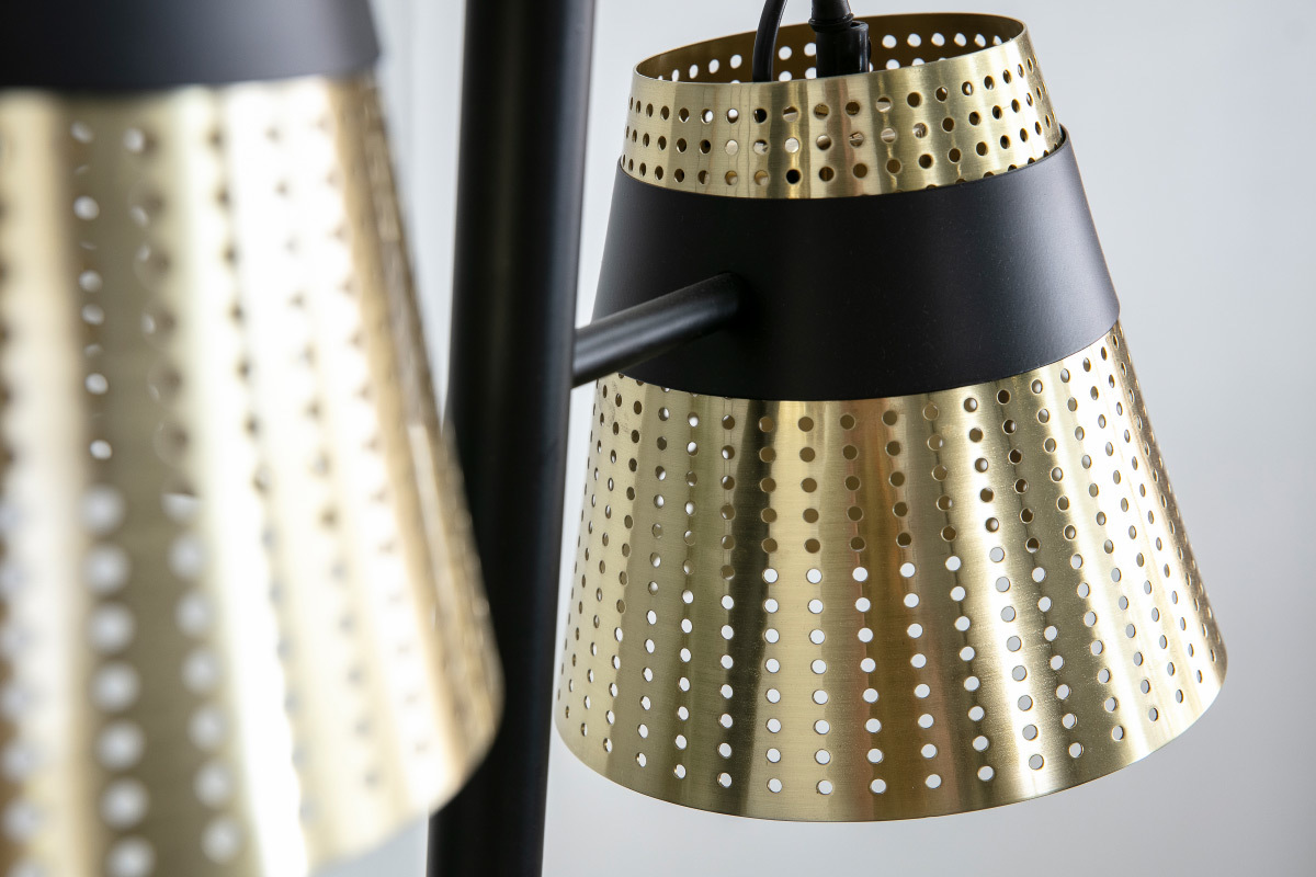 Lampadaire design en m�tal perfor� dor� et noir TRENTO