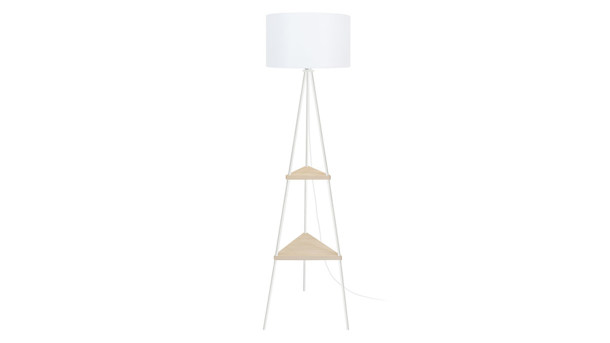 Lampadaire design mtal blanc et bois YIN