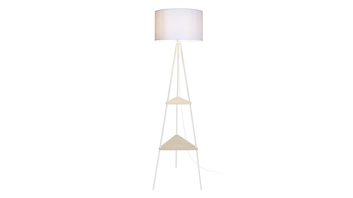 Lampadaire design mtal blanc et bois YIN