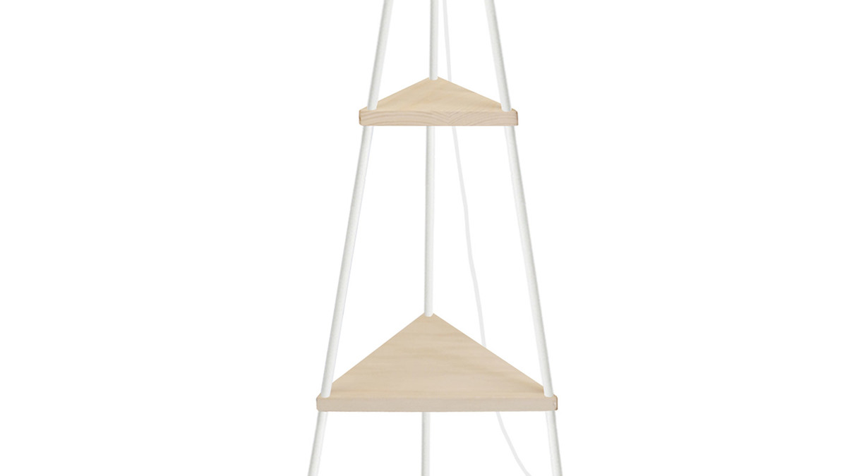 Lampadaire design mtal blanc et bois YIN